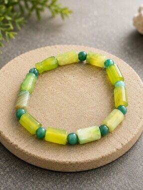 Green Agate Stretch Bracelet | Handmade Gemstone Beaded Bracelet